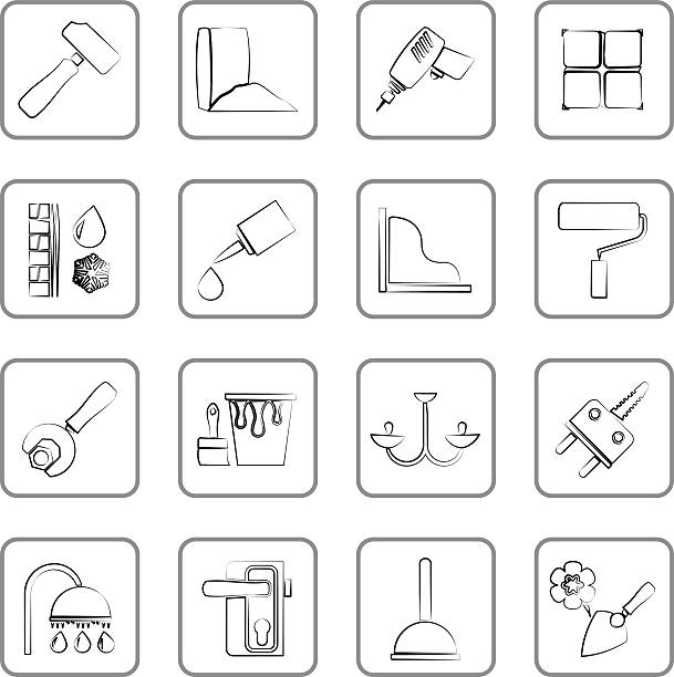 Construction and building equipment Icons Construction and building equipment Icons - vector icon set 1 bathroom silicone stock illustrations