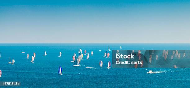 Windsurfing Race On Sea Stock Photo - Download Image Now - Windsurfing, Beach, Aerial View