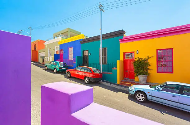Traditional colorful houses in Bo-Kaap - Malay Quarer in Cape Town, South Africa.