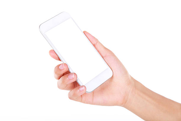 istock Hand holding blank screen smart phone on white background 467514354