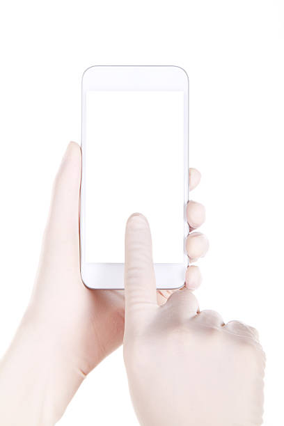 istock Doctor Hand Holding Blank Screen Smart Phone On White Background 467514356