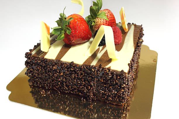 istock Dark chocolate cake with sour strawberry. 467517394