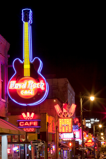 Memphis, Tennessee, USA - January 7, 2015: The famous Beale Streetin Downtown Memphis, Tennessee. It is a significant location in the city's history, as well as in the history of the blues. Today, the blues clubs and restaurants that line Beale Street are major tourist attractions in Memphis