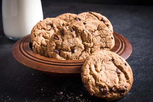 Sweet chocolate chip cookies in the plate,selective focus