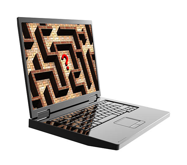 istock Laptop with maze on the screen isolated over white. 467525342