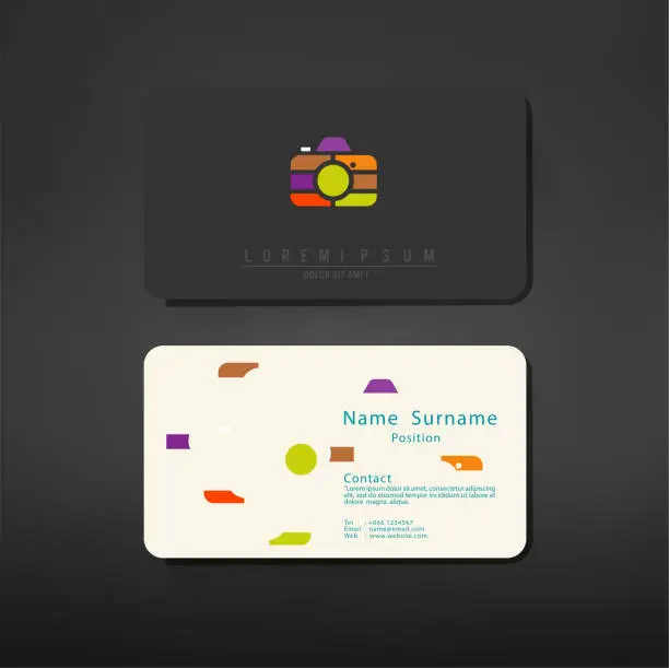 Vector illustration of business cards creative template layout with camera symbol