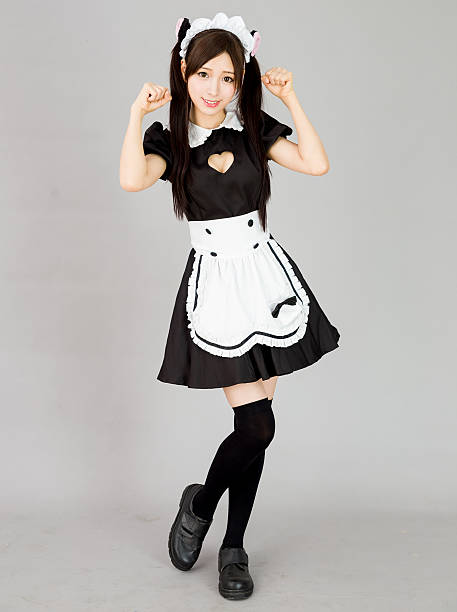 かわいい女の子メイドの白い背景を日本のスタイルの胸肉 ストックフォト