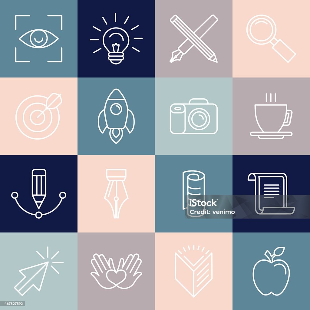Vector graphic designer icons and badges in linear style Vector graphic designer icons and badges in linear style - tools and objects 2015 stock vector