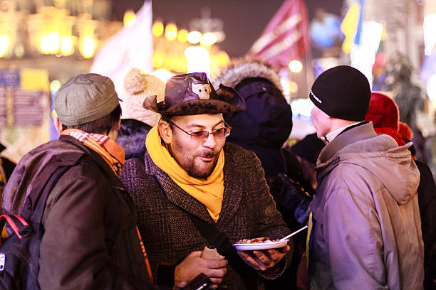 Euromaidan protesters rest stock photo