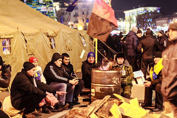 Euromaidan protesters rest stock photo