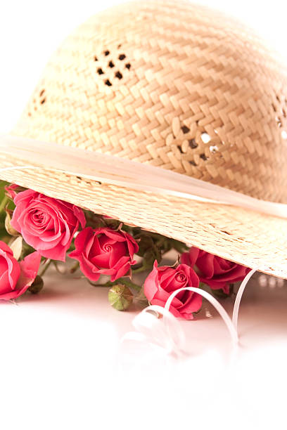 istock Composition with pink miniature roses and hat 467531003