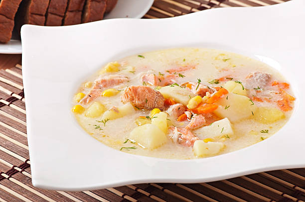istock Finnish creamy soup with salmon 467531314