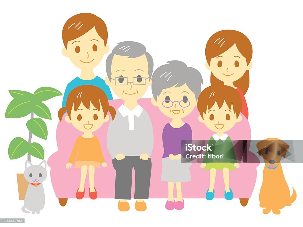 Family, sofa, three generation family Family, sofa, three generation family, vector file Grandmother stock vector