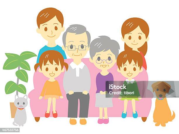 Family Sofa Three Generation Family Stock Illustration - Download Image Now - Grandmother, 2015, 60-69 Years