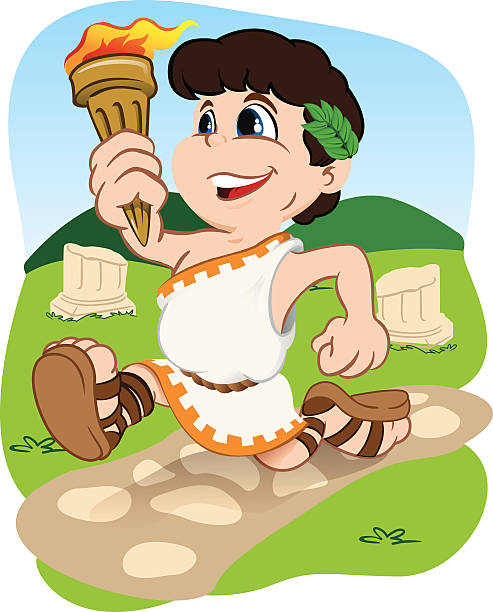 griechische kind tragen olympic torch sports - olympic torch stock-grafiken, -clipart, -cartoons und -symbole