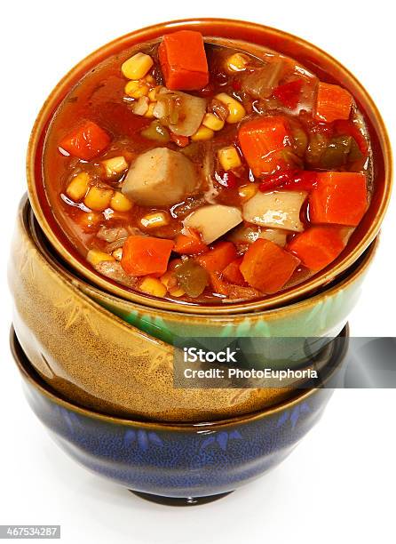 Colorful Ceramic Bowls Stacked With Maryland Crab Stew Stock Photo - Download Image Now