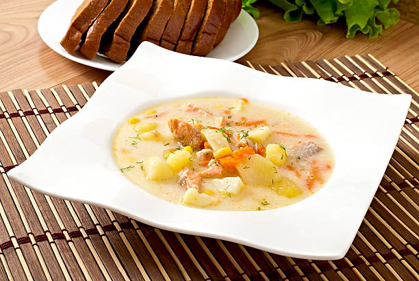 istock Finnish creamy soup with salmon 467534922