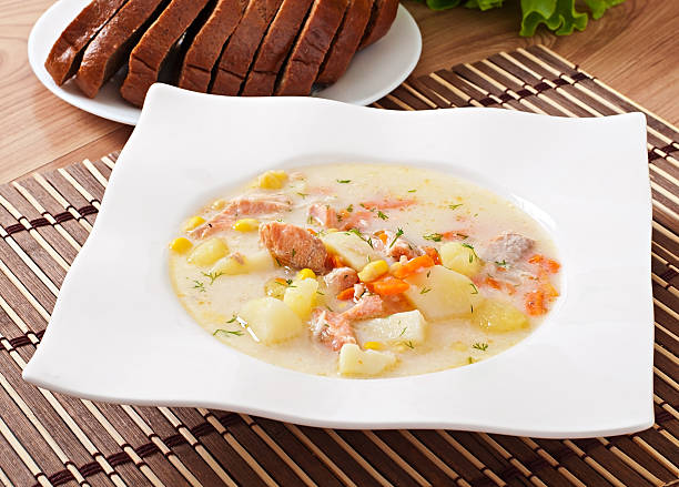 istock Finnish creamy soup with salmon 467534926