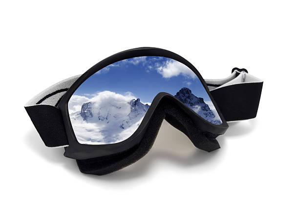 istock Ski goggles with reflection of winter mountains 467539384