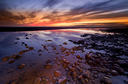  Allonby Bay sunset, Solway Firth Cumbria UK                               