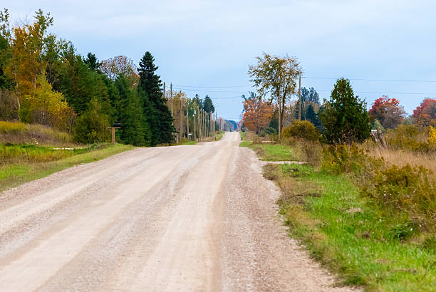 istock Empty rural country dirt road and shrubs 467540324