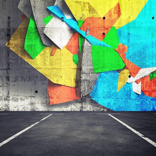 Abstract 3d graffiti fragment on wall of parking interior