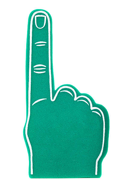 A green foam finger on a white background stock photo