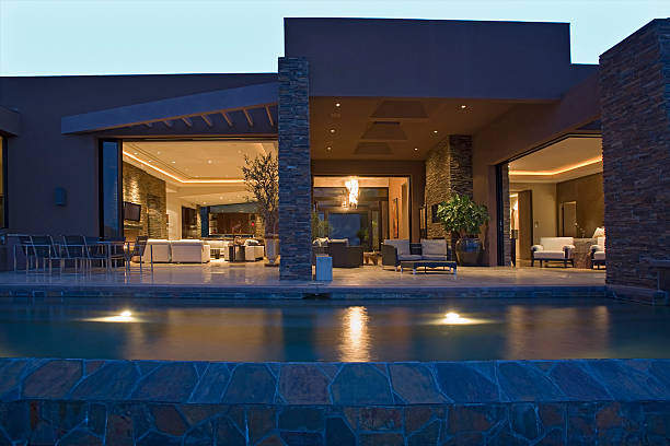 istock Swimming Pool Against Modern House 467549006
