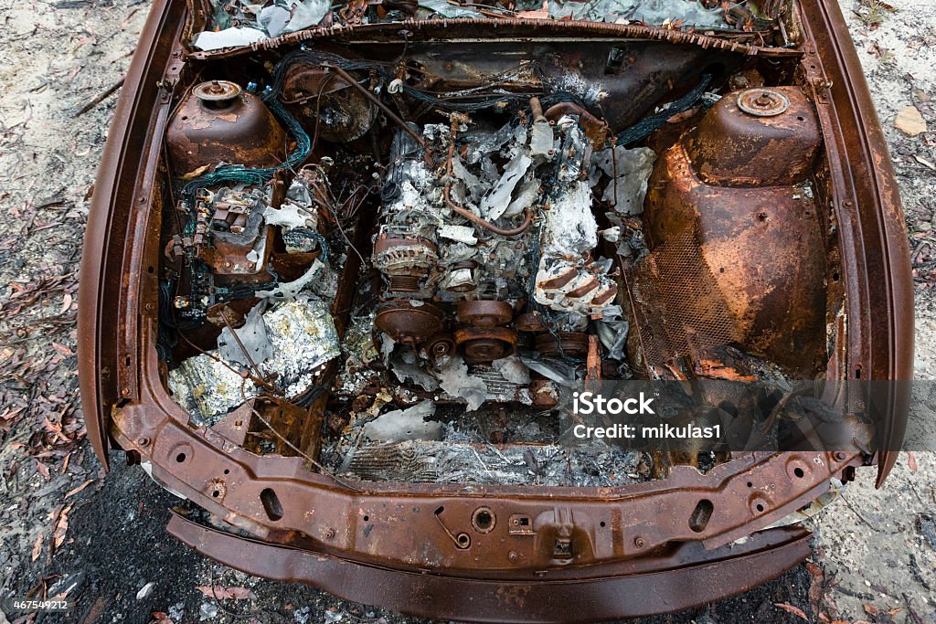 Burnt Out Fire Damaged Car Engine Stock Photo - Download Image Now ...