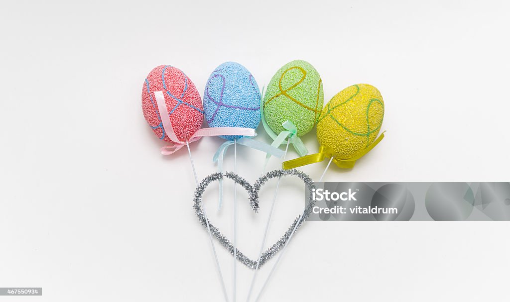 Nice view of colorful decorated Easter eggs on light grey  Beautiful decorated Easter eggs on light grey background 2015 Stock Photo