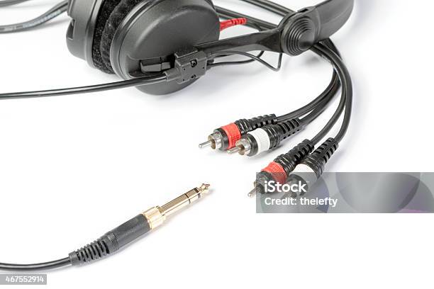 Headphones And Jack Plugs Stock Photo - Download Image Now - 2015, Chrome, Close-up