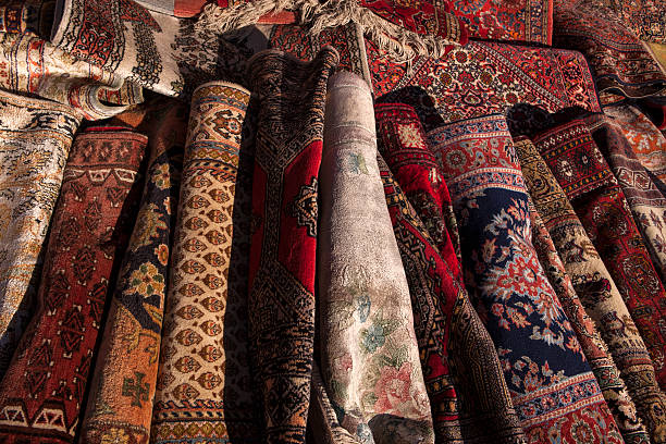 istock Old Carpets in flea market, 467553574