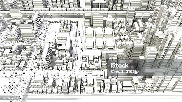 Line Drawing Of Birdseye Viewing City Stock Photo - Download Image Now - Town, Line Art, City