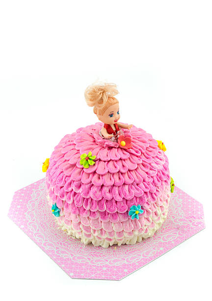 istock Cute dolly cake with pink skirt cream. 467565780