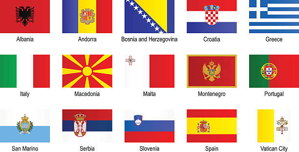 flags - southern europe - karadağ bayrağı stock illustrations