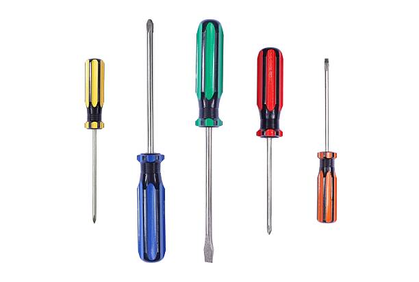 다양한 드라이버 흰색 바탕에 그림자와. - screwdriver isolated phillips work tool 뉴스 사진 이미지