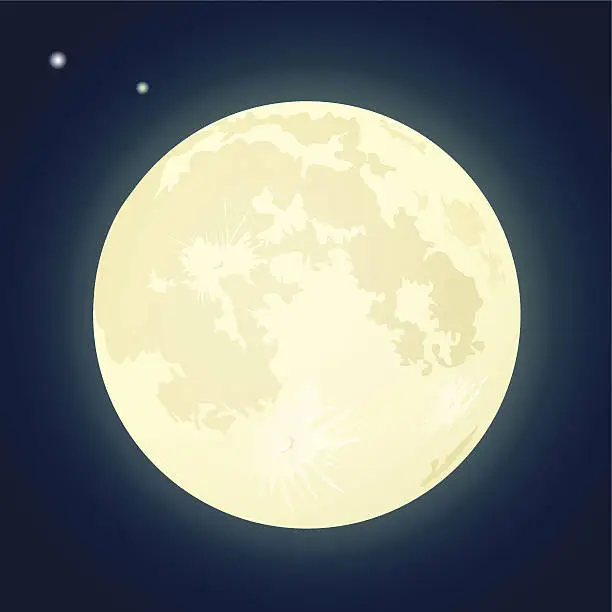 Vector illustration of Full Moon on a Dark Blue Sky. Vector Illustration