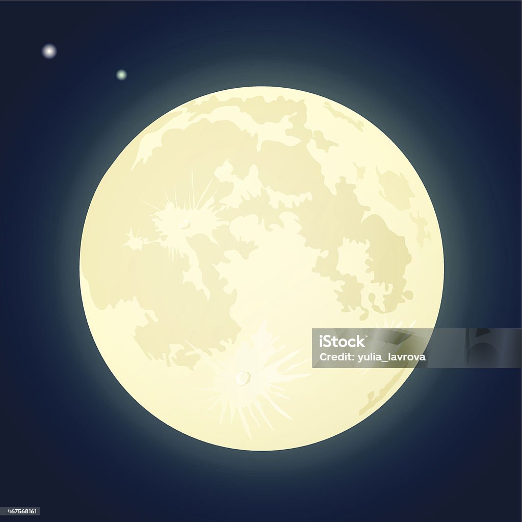Full Moon on a Dark Blue Sky. Vector Illustration - 免版稅月亮圖庫向量圖形