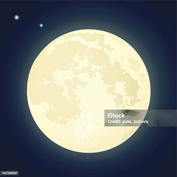 Full Moon On A Dark Blue Sky Vector Illustration向量圖形及更多月亮圖片 - 月亮, 月球表面, 衛星 - 外太空