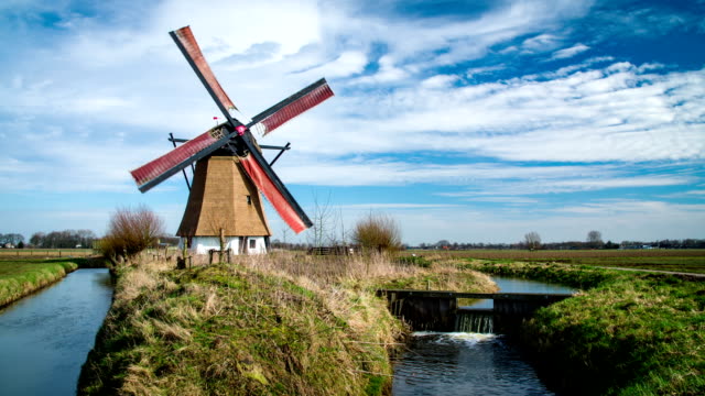 Dutch Landscape with turning windmill