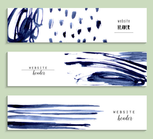 satz von abstrakte aquarell header für creative-website.   - paint stroke frame blue stock-grafiken, -clipart, -cartoons und -symbole