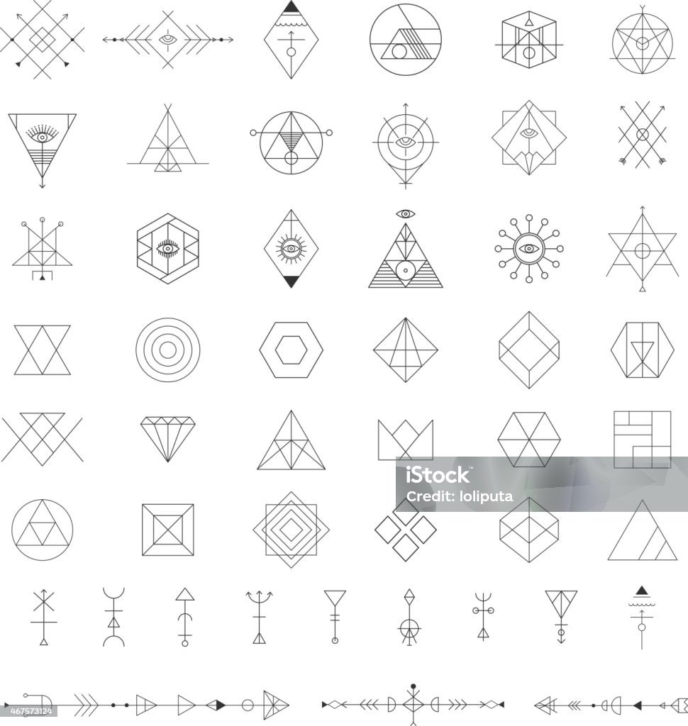 Satz von Vektor-moderne Geometrische Symbole.   Alchemie Symbole-Kollektion. - Lizenzfrei Spiritualität Vektorgrafik