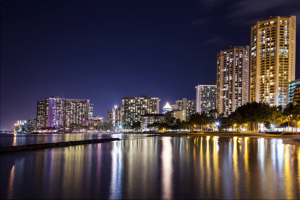 istock Waikiki Skyline at Night 467573696