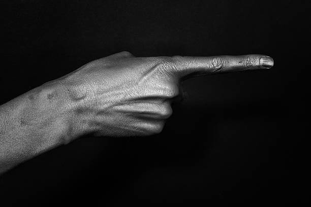 istock Male hand indicate in the silver make-up 467575419