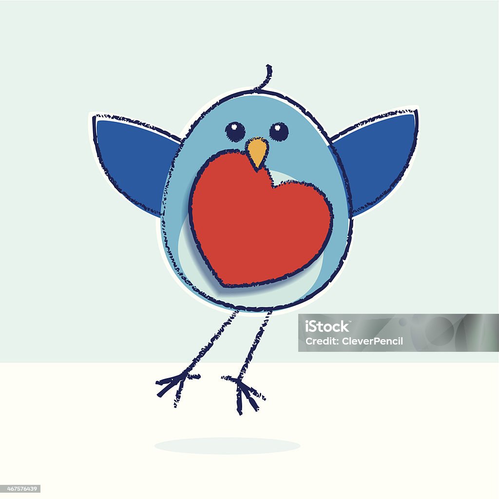 Flying Bluebird with Red Heart Flying Bluebird with Red Heart in Beak on Blue Sky Horizon Animal Body Part stock vector