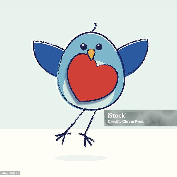 Flying Bluebird With Red Heart Stock Illustration - Download Image Now - Animal Body Part, Animal Wing, Beak