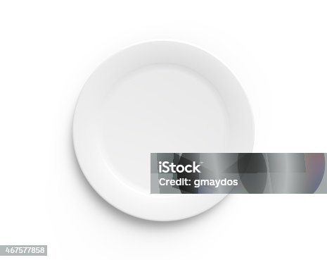 istock Simple white circular porcelain plate 467577858