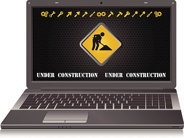 laptop - construction site www three dimensional shape web page stock illustrations