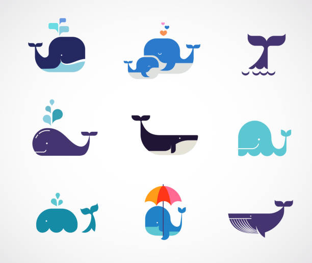 Collection of vector whale icons https://imagizer.imageshack.us/v2/390x107q90/541/89bs.jpg blue whale tail stock illustrations