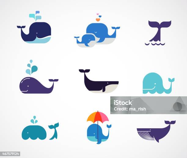 Collection Of Vector Whale Icons Stock Illustration - Download Image Now - Whale, Illustration, Dolphin